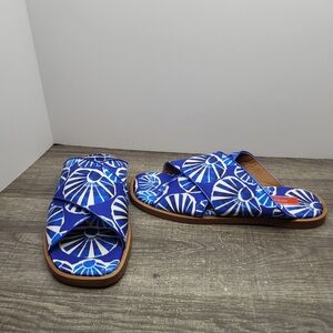 La DoubleJ Floral CrissCross Slides Blue/White Women's Size 39EU 8.5 US